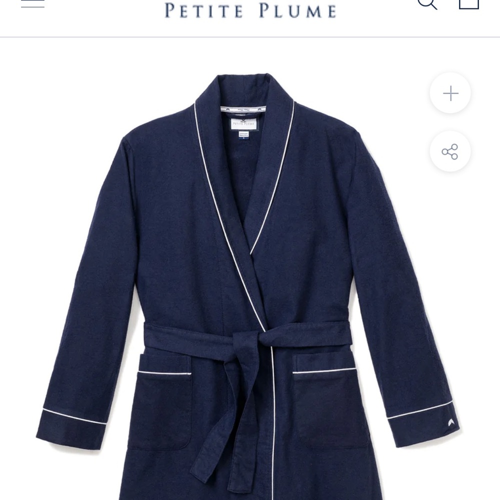 NWOT Unisex Petite Plume Kids’ Navy Flannel Robe- Size 7/8